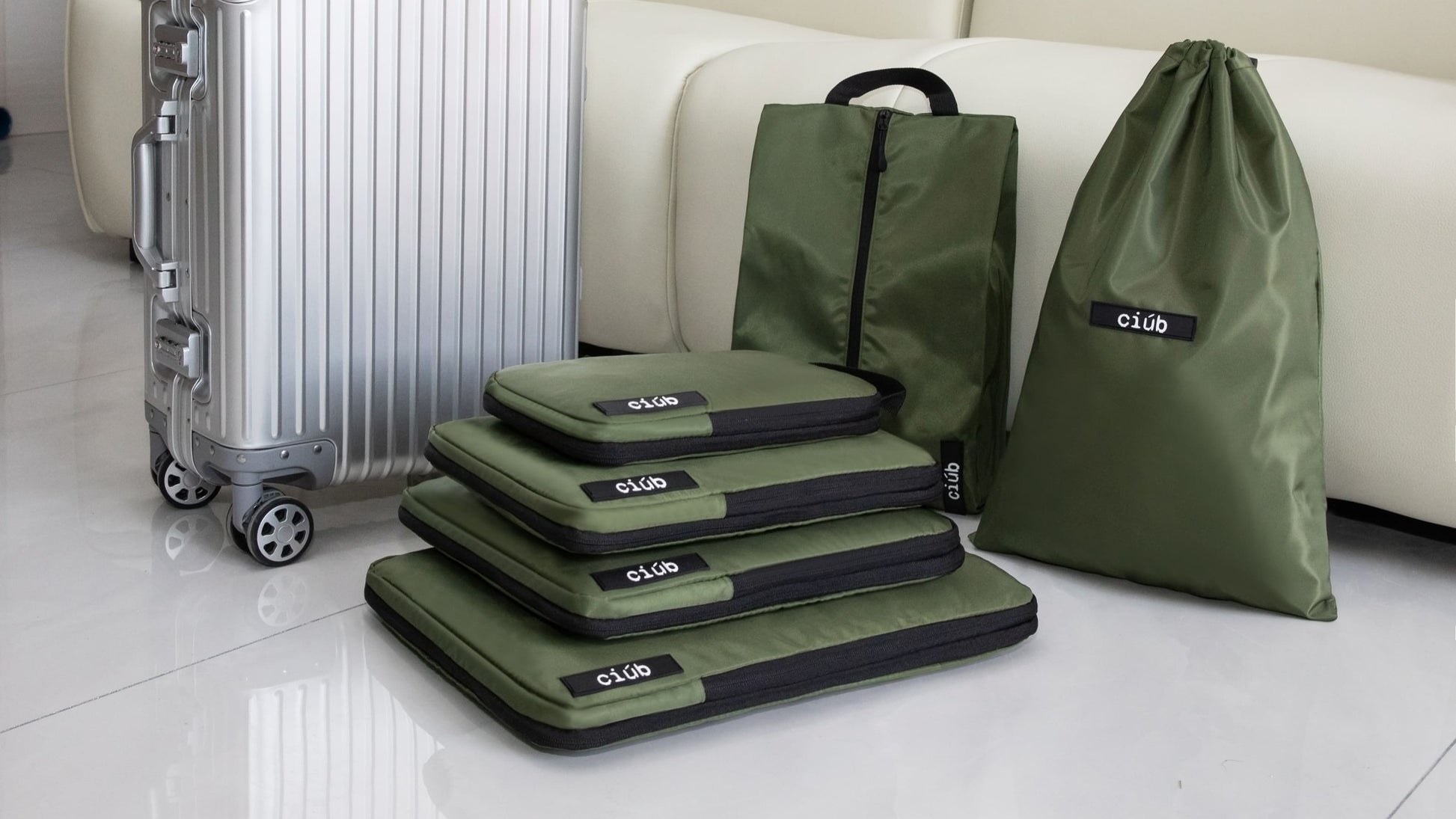 Khaki packing cubes for organising a home