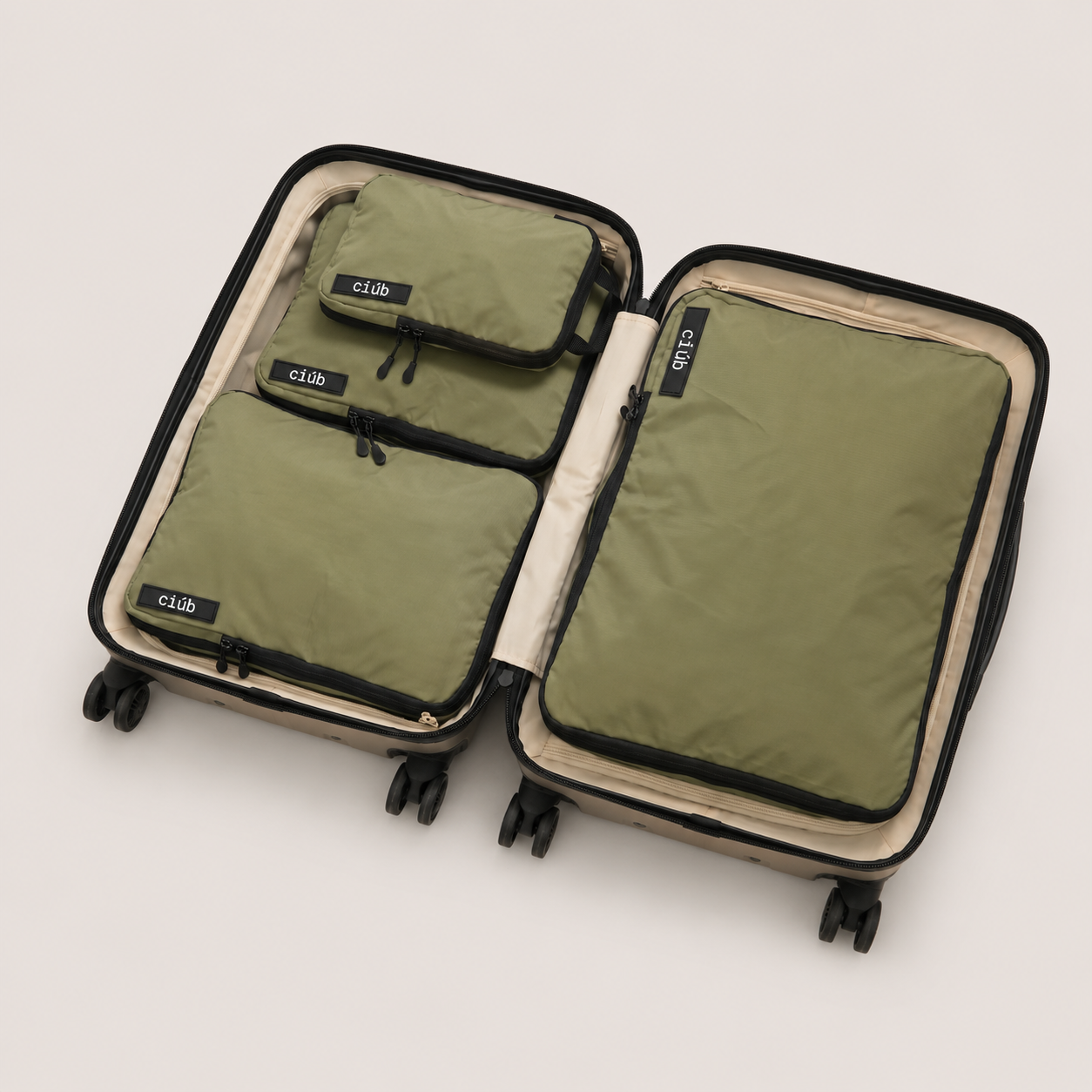 Khakifarbene Packwürfel – 4er-Pack
