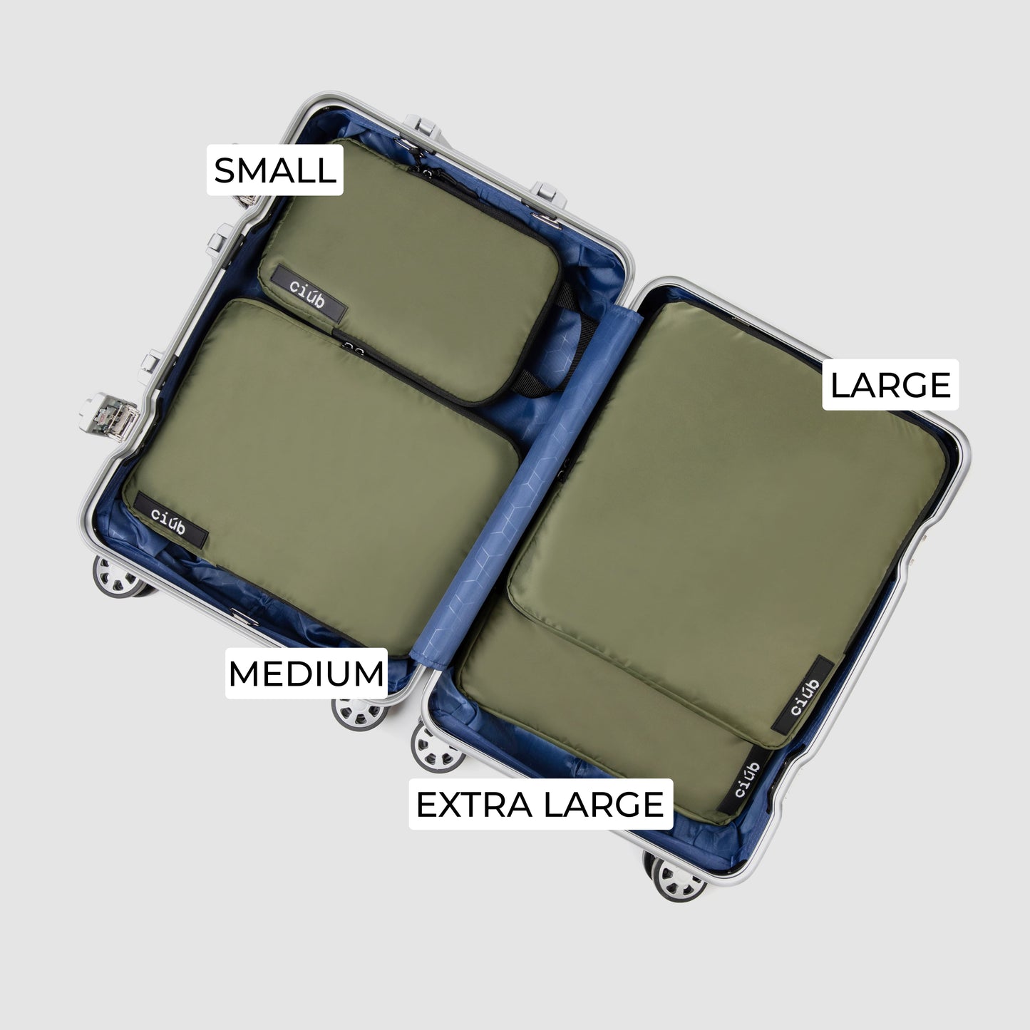 4 khaki green ciub compression packing cubes, formerly easypackpro